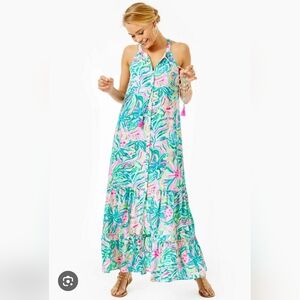 Lilly Pulitzer Luliana Maxi Dress Mulit One In A Melon Size Medium